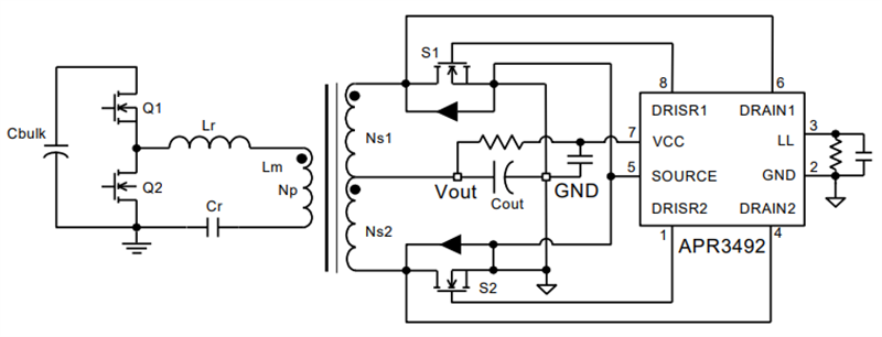 Application Circuit Diagram - Diodes Incorporated APR3492 Dual-Channel MOSFET Driver